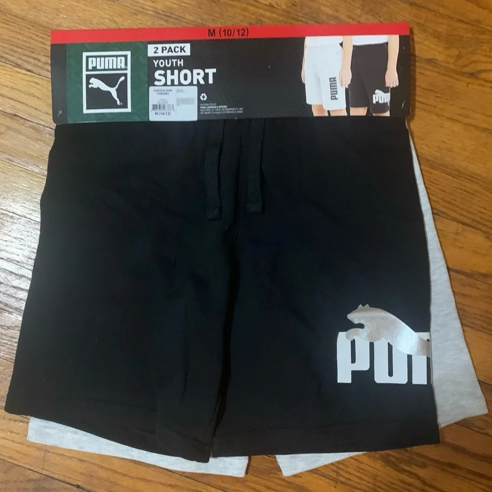 PUMA Athletic Activewear Shorts 2 Pack Boys 10/12 Black/Gray New With Tags